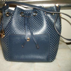 NWOT Michael Kors Navy Blue Snap Drawstring Perforated Shoulder Bag.